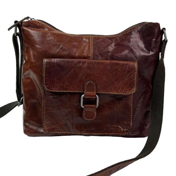 JACK GEORGES Voyager Collection Brown Leather Crossbody Bag Purse Rustic Urban - Picture 1 of 12